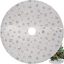 90cm Fluffy Christmas Tree Mat with Silver Stars and Snowflakes, 100% Polyester for Holiday Decor