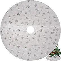 120cm Decorative Stars & Snowflakes Christmas Tree Mat - Soft, Fluffy, Silver-White Christmas Tree Rug for Holiday Decor