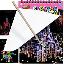 Travel-Friendly Kids Creativity Booster: Compact Scratch Art Notebook with Wooden Stylus - Enhance Imagination and Coordination