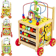 Eco-Friendly Wooden Baby Walker with Multifunctional Learning Cube, Ideal First Steps Toy for Toddlers 12+ months