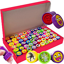 60-Piece Kids' Stamping Set - Safe & Educational Multicolor Animal Emoticon Stamps for Creative Fun