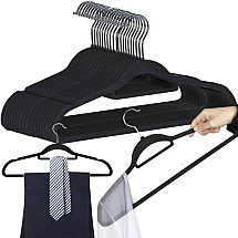 High-Quality Velvet Hangers 20-pack with Swivel Hooks, Space-Saving Non-Slip Black Closet Organizers for Ties, Belts, Scarves, Crease-Free Storage