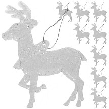 Glittering Christmas Reindeer Baubles Set - 9pc Unbreakable Tree Ornaments with Silver Strings