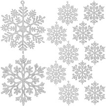 Glittery Snowflake Christmas Baubles Set - Lightweight, Safe, and Universal Decorations with Strings, Pack of 12