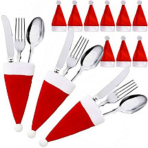 12-Piece Santa Hat Cutlery Case - Christmas Table Decorations for Home & Restaurant Use, Ideal for Large Holiday Parties