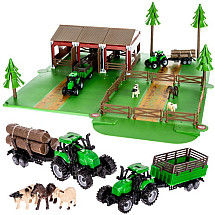 Interactive 102-Piece Farm Life Playset with Animals, Tractors, DIY Assembly, Portable, and Developmental Benefits