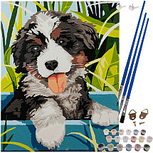 Complete Acrylic Paint by Numbers Dog Canvas Set with Wooden Frame - Relaxing DIY Art Kit for Kids and Adults