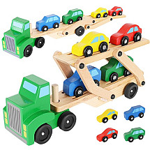 Kids Wooden Foldable Toy Truck with 4 Colorful Cars Set - Safe and Durable Pretend Play Fleet for Enhancing Motor Skills