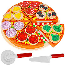 Interactive Wooden Pizza Play Set with Velcro Attachments and Safe, Non-Toxic Paint – Kids' Safe Pretend Cooking Toy