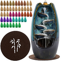 Elegant Ceramic Incense Smoke Backflow Fireplace with Scented Sandalwood Sticks - Relaxing Waterfall Feature for Home and Office