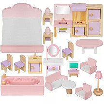 22-Piece Pink & White Wooden Dollhouse Furniture Set - Imaginative and Creative Play Toy Set for Girls