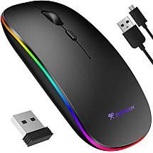 Dunmoon Ultra-Thin Silent Wireless Gaming Mouse - 3-Level DPI, RGB LED Backlit, USB-Rechargeable, 4-Key for Smooth Gameplay