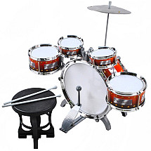 Детская барабанная установка из 5 предметов с табуреткой - игрушка для начинающих музыкантов, развивающая ритм и моторные навыки