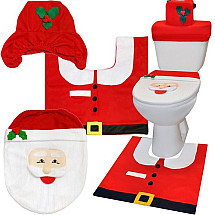 Festive Universal Christmas Bathroom Décor Set - Santa Claus 3-Piece Anti-Slip Toilet Covers and Rug Set