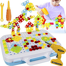 Набор дрелей Kids Fun Craft 260-Piece Mosaic Puzzle Drill Set - красочный, портативный, образовательный DIY Toy Kit с безопасной интерактивной отверткой - идеальный подарок для детей