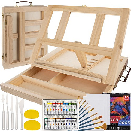 47-Piece Portable Painting Kit with Convertible Easel and Suitcase - All-In-One Art Set, Perfect for Beginners and Professionals, Ideal Gift for Art Enthusiasts