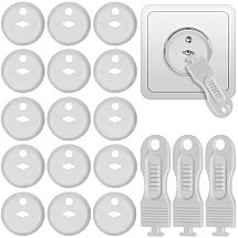 Child Safety Outlet Covers 15-Pack - White, Invisible, Easy Install, Universal Fit for Standard Plug Sockets, Key Included