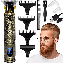 Precision Blue-LCD Hair & Beard Trimmer - универсальная, высоконадежная и тихая машинка для стрижки с уникальным старым дизайном и супер острыми лезвиями + 3 насадки для домашнего и салонного использования