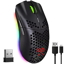 DUNMOON bezvadu spēļu pele ar ātru optisko sensoru, RGB LED fona apgaismojumu, 6 pogām, regulējamu DPI un 400 mAh uzlādējamu akumulatoru - izcila spēļu kontrole un precizitāte profesionāliem spēlētājiem