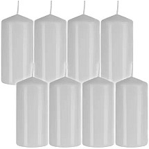 Long-Burning White Cylinder Paraffin Candles - Set of 8, Ideal for Wedding & Christmas Decorations, Smoke-Free & Drip-Free