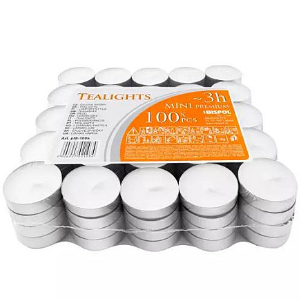 100-Pack Long-Lasting Paraffin Tea Light Candles with 3-Hour Burn Time - Ideal for Weddings, SPAs and Home Decor