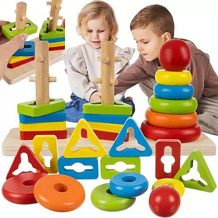 3-Shape Durable Wooden Puzzle Sorter - Motor Skills & Logic Training Toy for Kids 3+