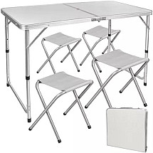 Piknika kempinga galds ar krēsliem, komplekts, balts