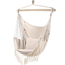 Brazilian hanging hammock-chair with cushions, beige