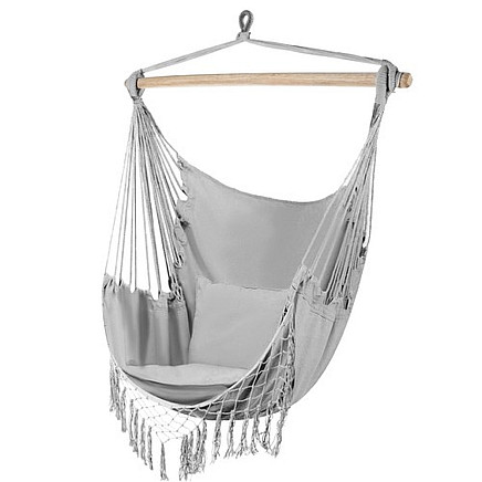 Brazilian hanging hammock-chair with cushions, gray