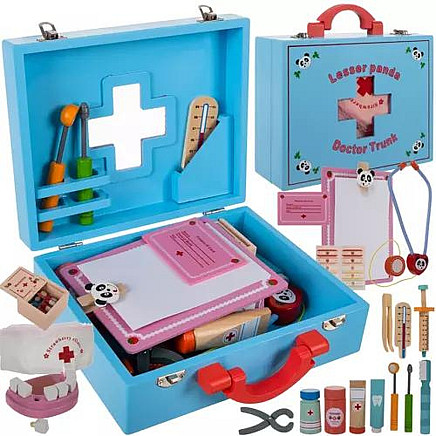 Interactive Kids Dentist Playset: Multicolor Wooden Educational Dental Kit with Durable Suitcase and 43 Pieces for Creative Fun