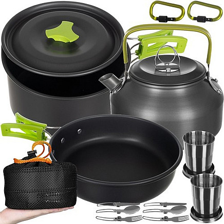 Tūristu trauku komplekts Trizand 23667, 18 gab., universāls pārnēsājams trauku komplekts