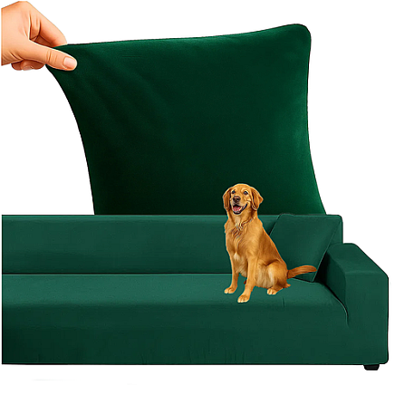 Elastīgs velūra stūra dīvāna pārvalks Ruhhy 26032, 145-185 cm, zaļš
