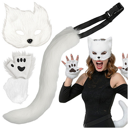 4-piece cat/fox costume, white, Ruhhy 26249