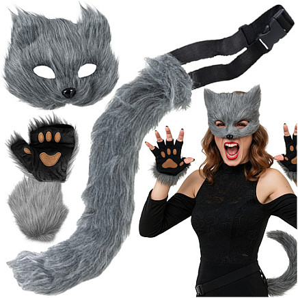 4-piece cat/fox costume, gray, Ruhhy 26247