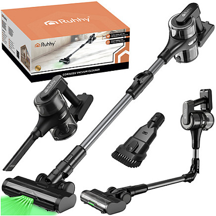 Bezvadu putekļsūcējs Ruhhy LunPro 26708, jaudīgs 400W motors un LED gaisma