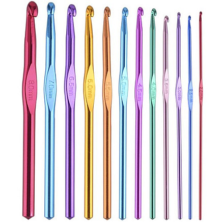 Colorful 12-Piece Crochet Hook Set with Ergonomic Handles and Durable Case - Ideal Beginners Kit or Professional Crochet Gear