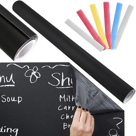 Reusable Self-Adhesive Chalk Board Roll with Chalk - 45x200cm Washable Black Wall Decor for Home & Kitchen