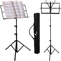 Adjustable Metal Music Stand with Tripod Base and Foldable Desktop - Portable and Height-Regulated Sheet Music Holder with Carry Case