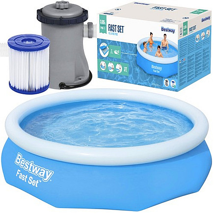 Bestway 57270 Portable & Expandable Pool with Resilient 3-layer PVC, UV-resistant Pump, and Repair Patch - 305x76cm