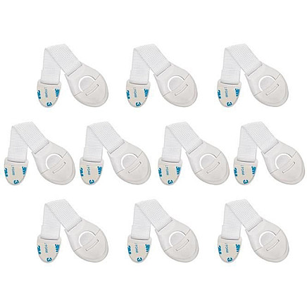 Child Safety Universal Cabinet Locks - 10 Piece White Secure Fasten Set for Drawers, Appliances, Doors