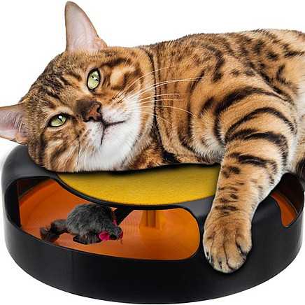 All-Age Cat Toy Wheel with Spinning Mouse, Inbuilt Scratching Mat - Floor-Safe Interactive Feline Activity Toy