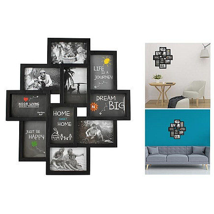 10-Slot Decorative Collage Photo Frame, Black - Lightweight, Easy-Install, Shatterproof Wall Decor for Memories