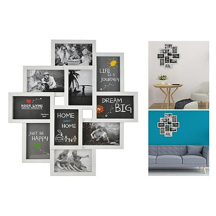 Decorative 10-Photo Collage Frame - Durable, Secure Plastic Construction - Easy Install, Child and Pet Friendly, Space-Saving Wall Hanging - Unique Home Décor Accent in White