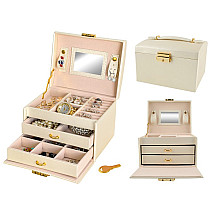 20-Compartment Elegant Jewelry Storage Box with Key Lock - Beige PU Leather & Polyester, Scratch-Proof Lined Organizer Trunk