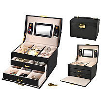 Large Black Jewelry Organizer Box - 20 Compartment Lockable Storage Chest with Key, Elegant Design, Scratch-Free & Lightweight (643g)