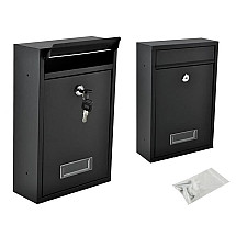 Black Weather-Resistant Letterbox with Shielded Cover & Personalized Address Window, Inclusive Mounting Materials