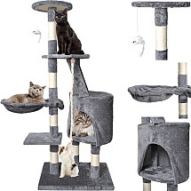 5-Tier Cat Tree, 118cm Height, Eco-Friendly Sisal Scratch Post with Play Toys, Cozy Hideaway House, Modern Design