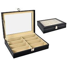 Elegant Black Eco-Leather Glasses Organizer with 8 Safe Compartments - Aesthetic Display and Storage Solution for Eyewear, Perfect Gift Idea