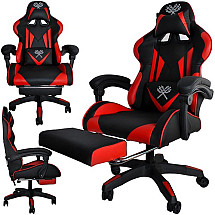 Silent Swivel Gaming Chair with Adjustable Tilt, Extra Cushions, Extendable Footrest and Silicone Wheels - Comfort-Optimized Bucket Seat