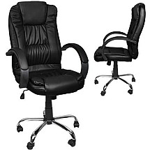 Adjustable ComfortMax Office Chair - Eco-Leather, Built-in Headrest, Soft Armrests, 130kg Load Capacity with Plastic Wheels & Chrome-Steel Base